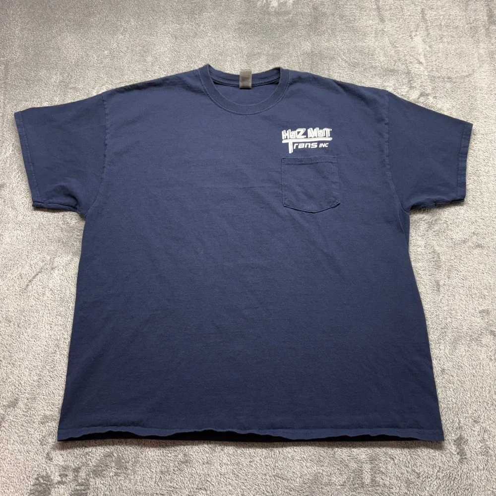 Gildan Pocket T-Shirt Mens 2XL‎ Navy Blue Good HazMat Trans Inc Graphic Tee